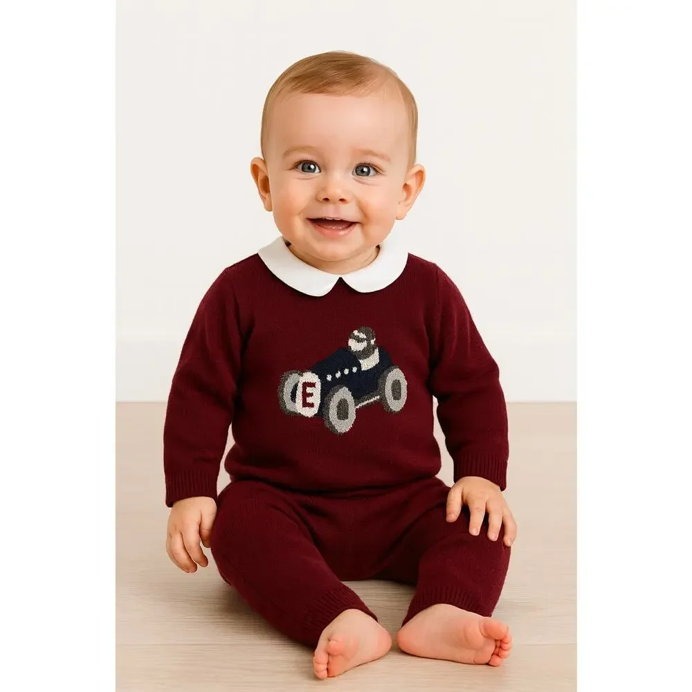 Edgehill Collection Sweater Knit Stock Car Outfit Baby Boy Size 12 Mo Red